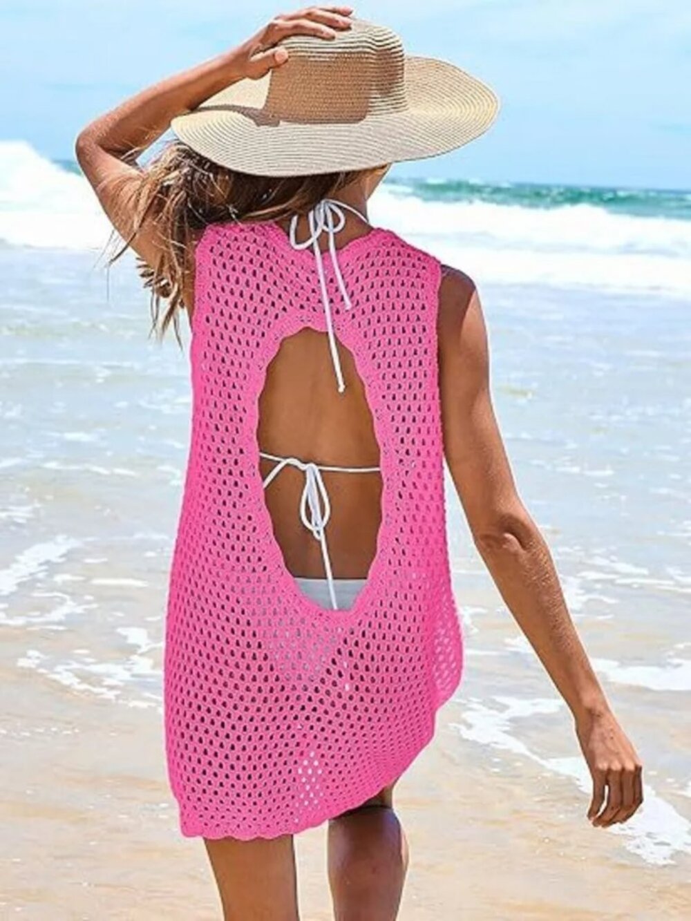 Color Block Openwork Sleeveless Cutout Back Cover-Up - Picture 9 of 15